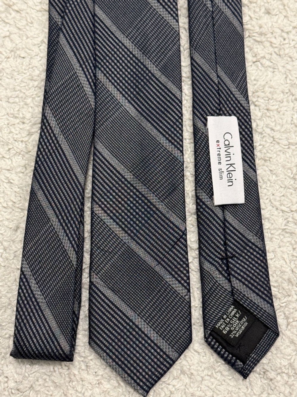 Calvin Klein Slim Navy and Grey Diagonal Stripe Tie